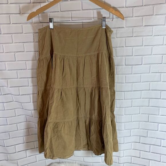 Vince Tan Corduroy Tiered Skirt Side Button Sz 4 - Picture 1 of 6